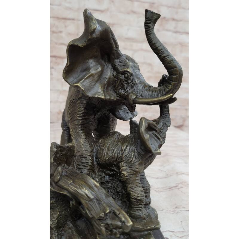 Mother Imitative Elephant Calf Bronze Statue Sculpture Figure On Marble Base Barye