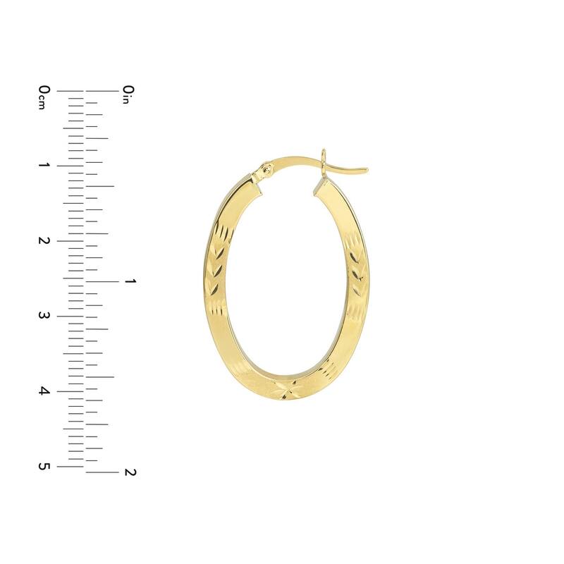 Curata 10k Yellow Gold Polished Sparkle Cut Design Oval Square Tube Satin Hoop Earrings - 30mm