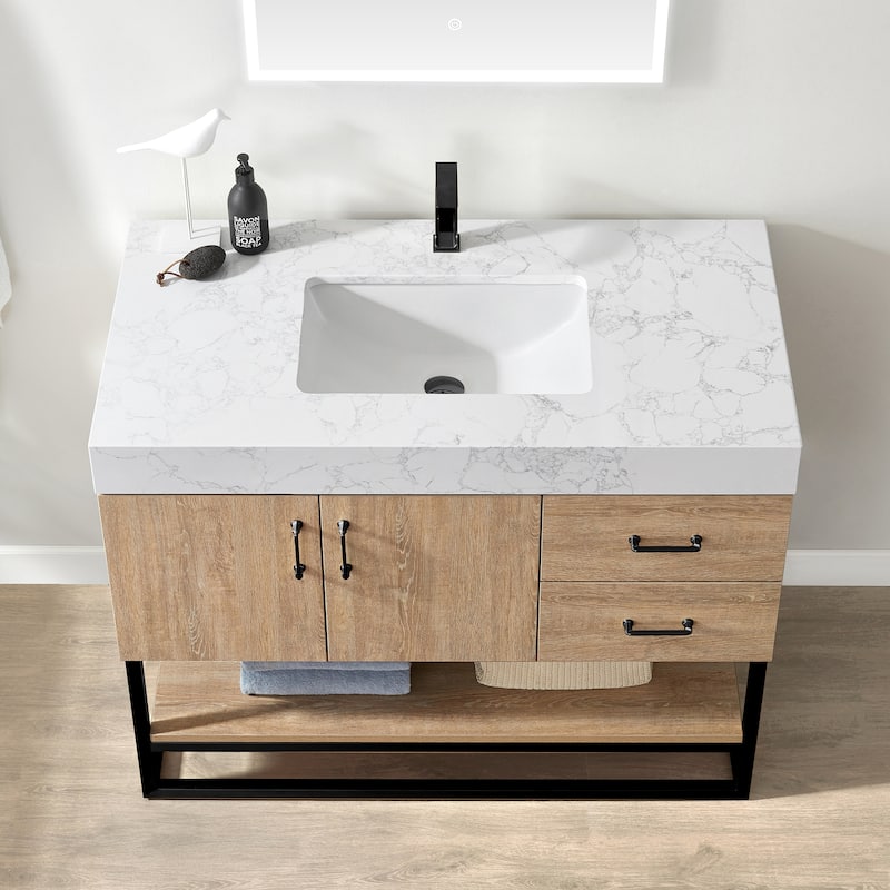 Alistair 42" Single Vanity with White Grain Stone Top without Mirror