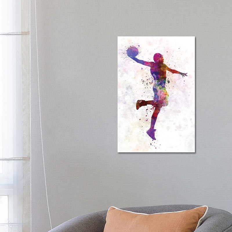 iCanvas "Young Man Basketball Player One Hand Slam Dunk" by Paul Rommer Canvas Print - 26x18x1.5