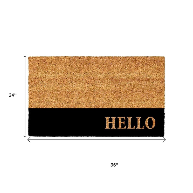 HomeRoots 24" X 36" Natural And Black Color Block Hello Outdoor Coir Door Mat - 24' X '36