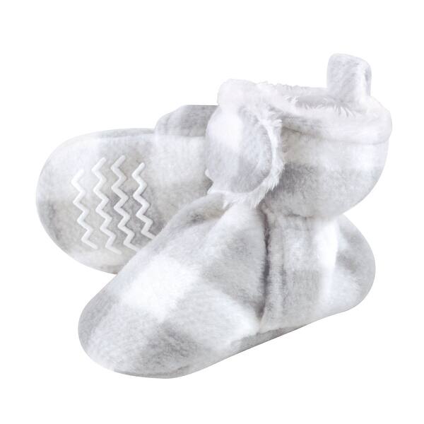 slide 1 of 1, Hudson Baby Baby Cozy Fleece and Faux Shearling Booties, Gray White Plaid 0-6 Months - Gray White Plaid