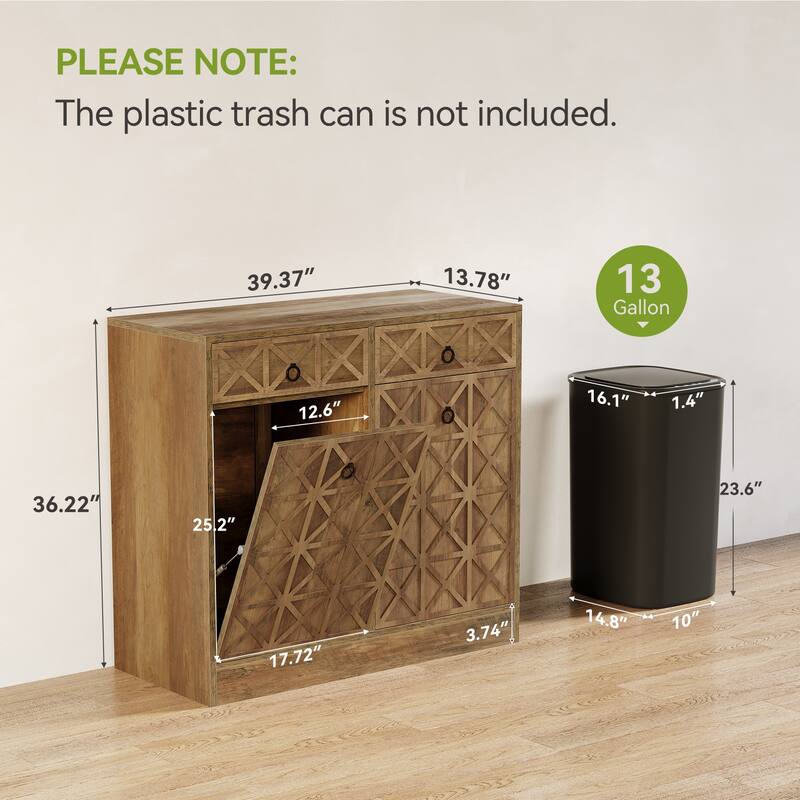 Kitchen Wooden Double Tilt Out Trash Can Cabinet with 2-drawer