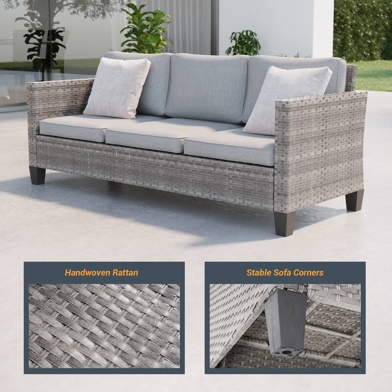 Livoosun Patio Outdoor Couch,3-Seater Furniture with Removable Cushion