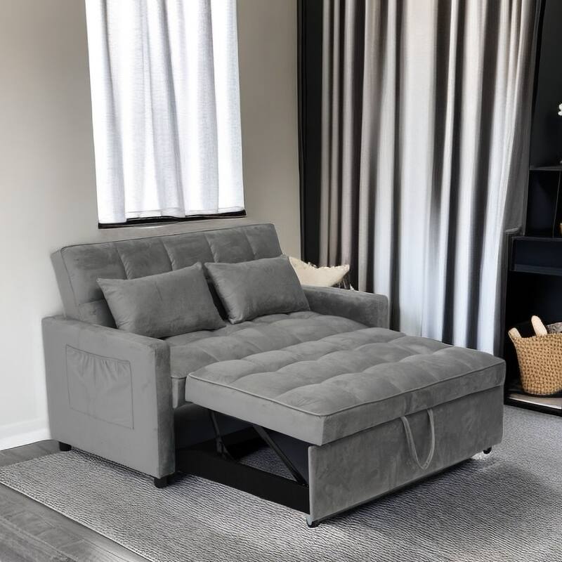 Convertible Velvet Sofa Bed with Reclining Backrest and USB Ports - Space-Saving Design