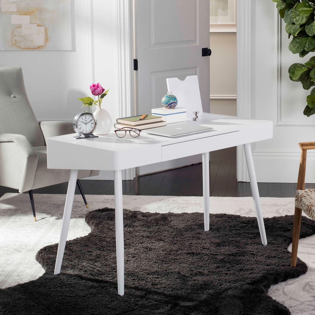 SAFAVIEH Ardelle Mid Century Scandinavian White One Drawer Desk
