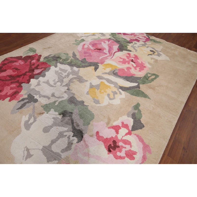Floral Abstract Indian Area Rug Handmade Wool & Silk Carpet - 6'7"x 9'10"