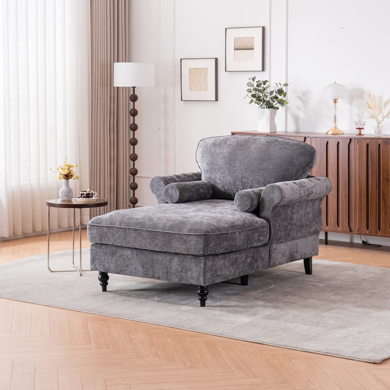 Anmytek Oversized Chenille Chaise Lounge Sofa Bed - Wide Seat Lazy Sleeper Reading Armchair