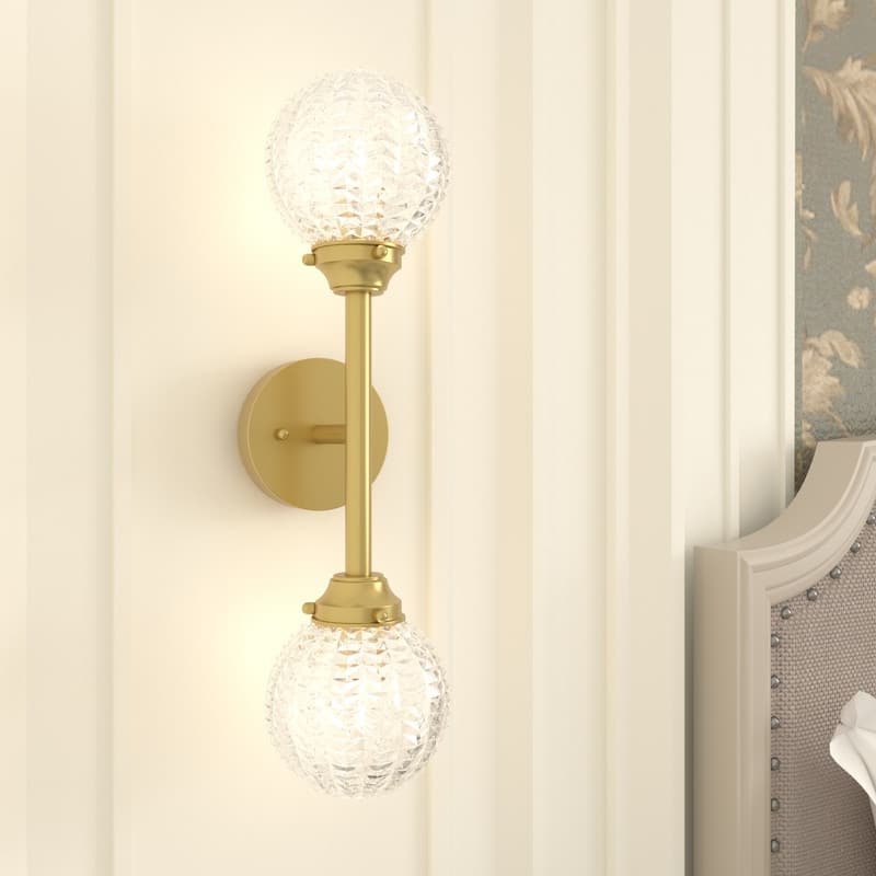 Acroma 2-Light Textured Glass Globe Wall Sconce Vanity Light for Bathroom