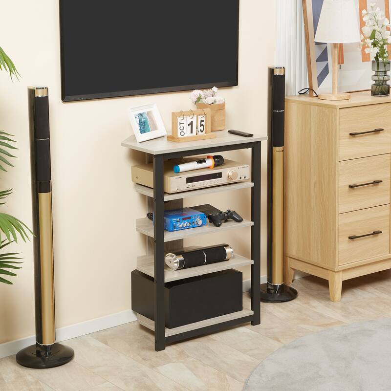 Grey 23.5" TV Stand with Storage Shelves and Steel Frame for Under 29 Inch TVs