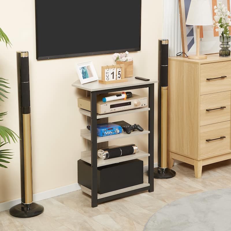 Grey 24" TV Stand with Shelves & Steel Frame for TVs Under 29"