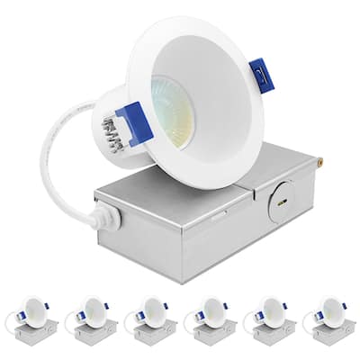 Luxrite 3 in. LED Recessed Ceiling Light J-Box 8W 5CCT 840 Lumens Dimmable Wet Rated IC Rated 6 Pack