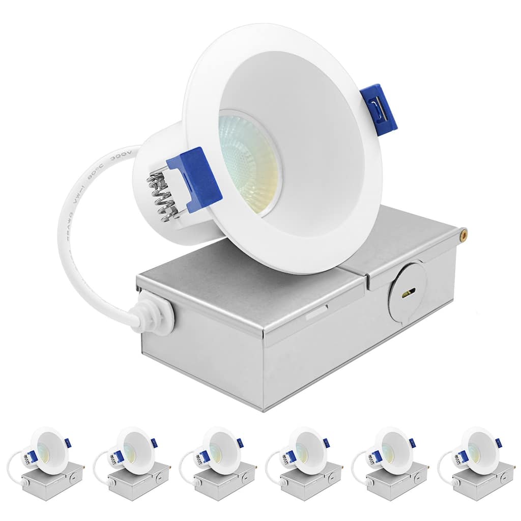 Luxrite 3 in. LED Recessed Ceiling Light J-Box 8W 5CCT 840 Lumens Dimmable Wet Rated IC Rated 6 Pack