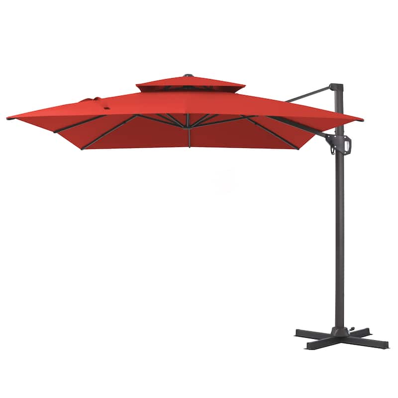 Pellebant 9X11 FT Double Top Patio Cantilever Umbrella, Base Not Included - Red