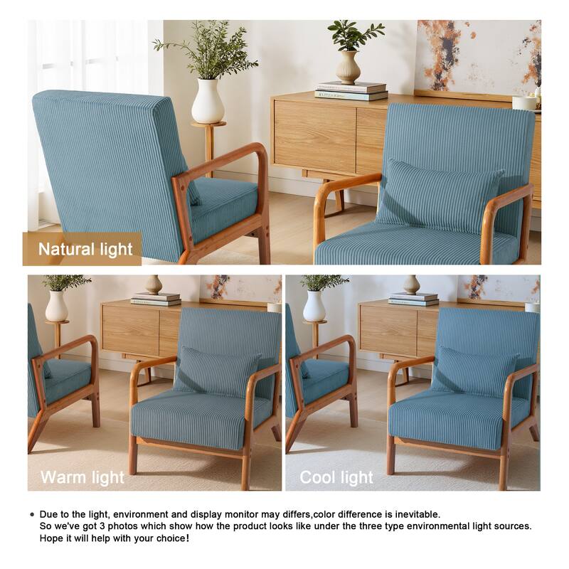 25" W Mid Century Upholstered Wood Accent Chair with Pillow set of 2