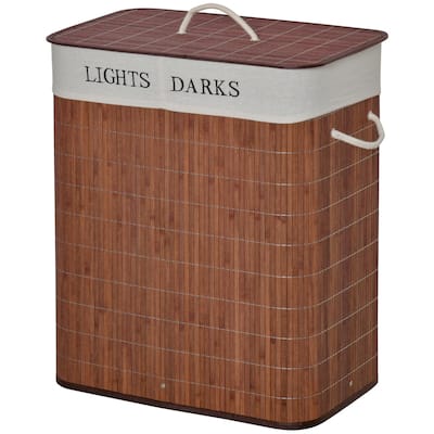 Brown wicker Laundry Basket with Dual Compartments Removable Washable Liner 26 Gallon Large Capacity with Lid