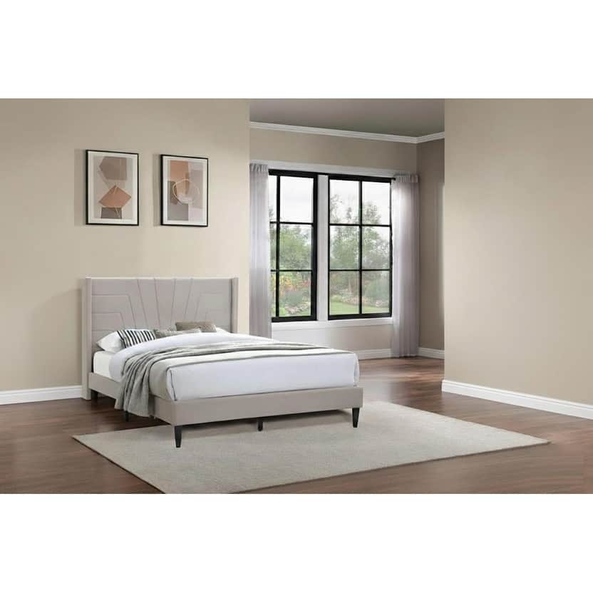 Modern Contemporary Style 1pc Bed Set Upholstered Platform Bed Light Brown Finish Bedroom Furniture
