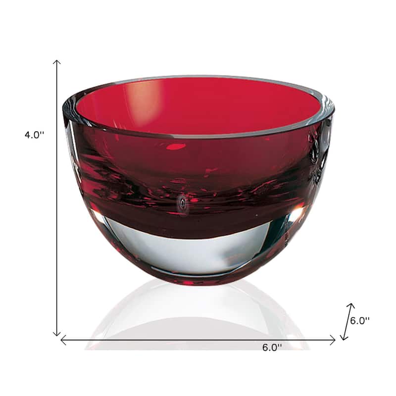 HomeRoots 6" Red Mouth Blown Crystal Thick Walled Bowl - 6