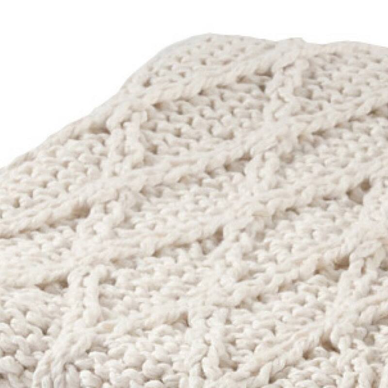 Lyla 50 Inch Cotton Throw Blanket, Hand Knitted Diamond Pattern, White