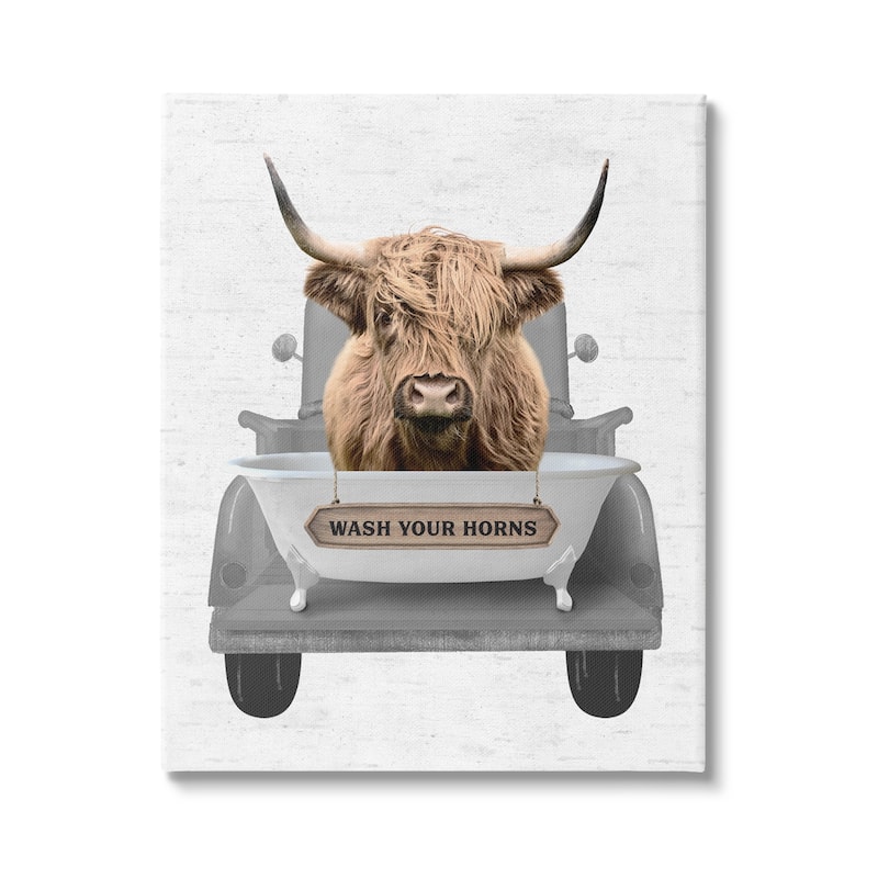 Stupell Wash Your Horns Cattle Canvas Wall Art Design by Lettered and Lined - 16 x 20