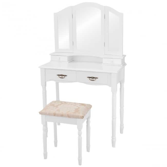 Vanity Makeup Dressing Table with Tri Folding Mirror - 31.5" x 15.7" x 54.0" (L x W x H)