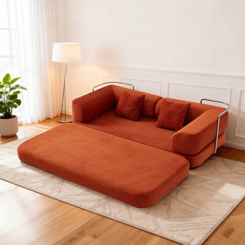 Modular Convertible Sofa Bed Floor Couch with Steel Frame, Simple Sofa Couch Lounge Sleeper Bed for Living Room