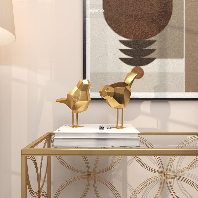 CosmoLiving by Cosmopolitan Gold or Gray Polystone Bird Decorative Sculpture with Origami Accents (Set of 2)