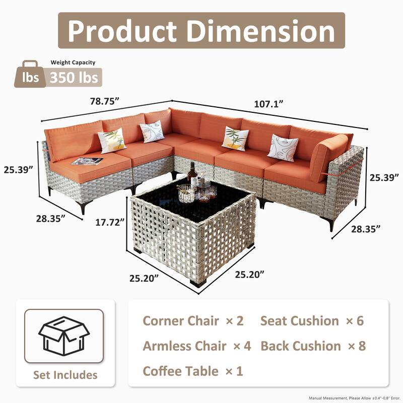 OVIOS 7 Pieces Outdoor Wicker Furniture Set With Solar-Powered Coffee Table