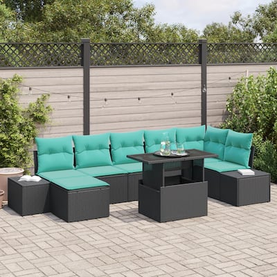 vidaXL 8 Piece Garden Sofa Set with Cushions Black Poly Rattan - 125.6×60.6×27.2