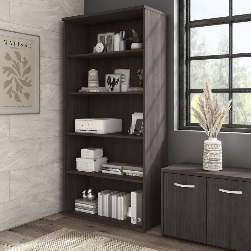 Hybrid Tall 5 Shelf Bookcase by Bush Business Furniture - Storm Gray