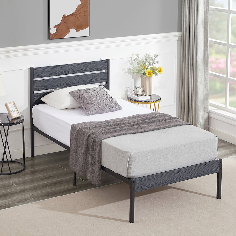 VECELO Industrial Wood Bed Frame with Headboard, Twin Size Beds/Full Size Beds/Queen Size Beds