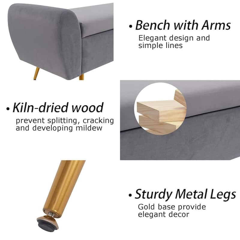 Upholstered 56"W Flip Top Storage Bench with arms