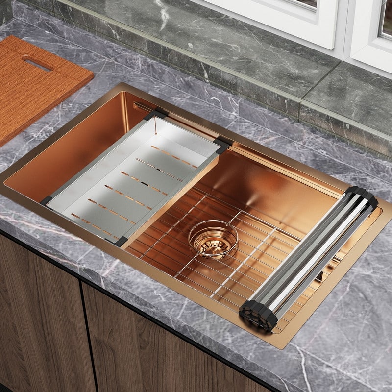 HIGOLD 30 inch Single Bowl Kitchen Sink Undermount,Stainless Steel Nano Sink, PVD Gold