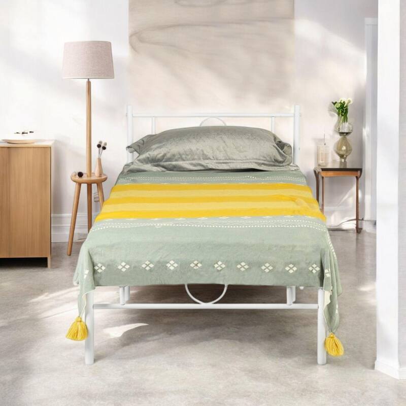 Homy Casa White Metal Bed Frame with Headboard & Footboard