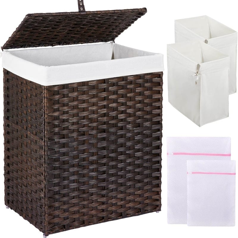 Laundry Hamper Canvas Cart Bin - 18.1"L x 13"W x 23.6"H - Brown