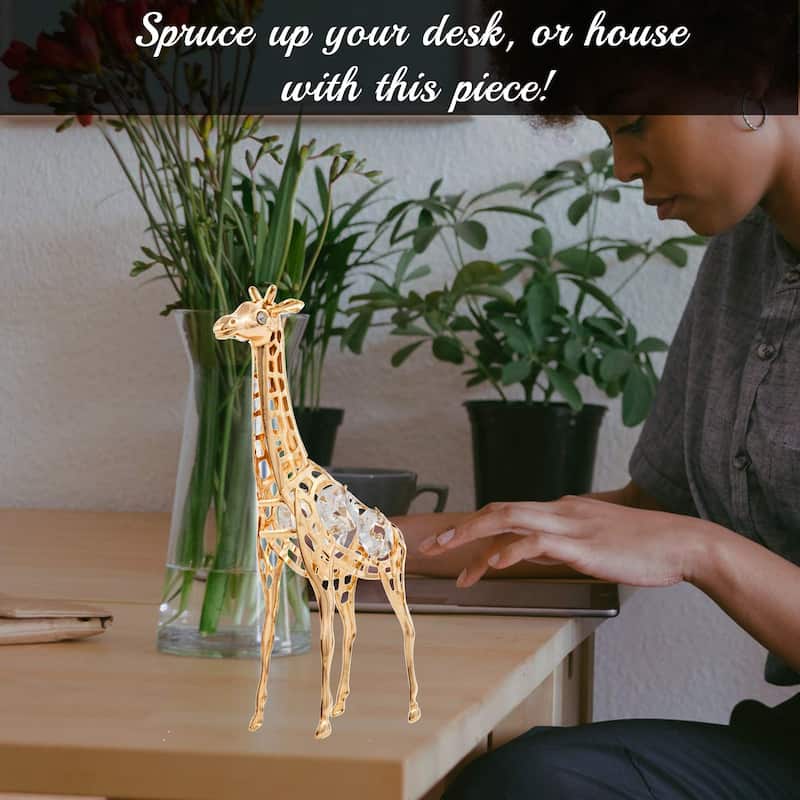 Matashi Home Decorative Tabletop Showpiece 24K Gold Plated Crystal Studded Long Necked Giraffe Ornament