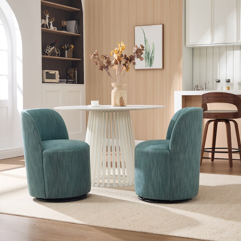 Set Of 1 Upholstered Barrel Chair, Mid Century Modern Round Linen Dining Chair, 360 Degree Swivel Side Chair for Dining Room