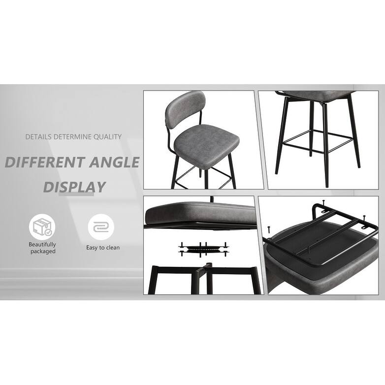 Bar Chairs Set of 2 Piece Set, 360 ° Swivel Bar Chair with Leather Cushions and Iron Brackets Counter Height Bar Chairs