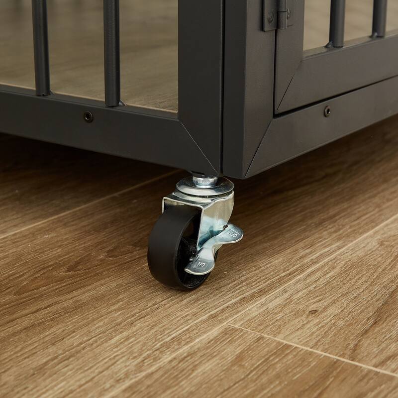 Decorative Pet House, Dog Crate Furniture with Iron Frame Door and wheels