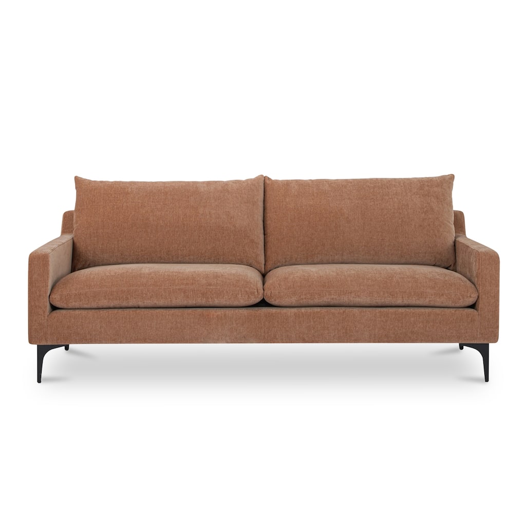 NADAAL STUDIOS Macron Sofa, Slim Arm Modern Form with Black Steel Legs and Removable Cushions, Heritage Pink