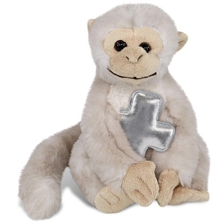 DolliBu White Squirrel Monkey Stuffed Animal with Silver Cross Plush - 12.5 inches