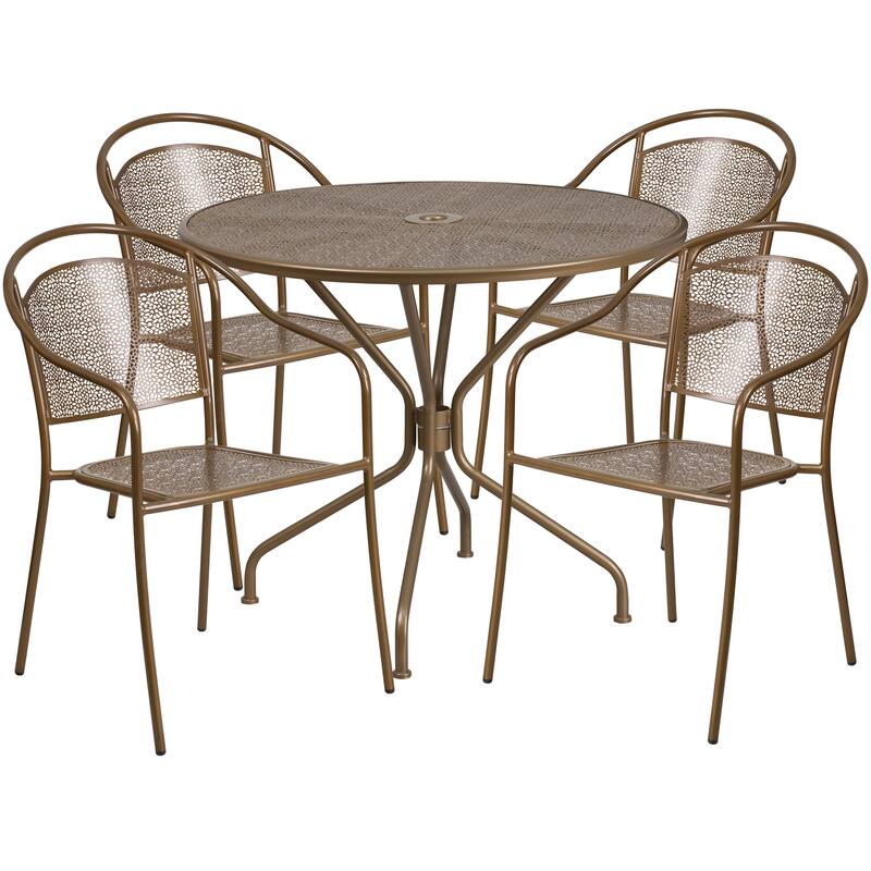 35.25-inch Round 5-piece Indoor/ Outdoor Steel Dining Set