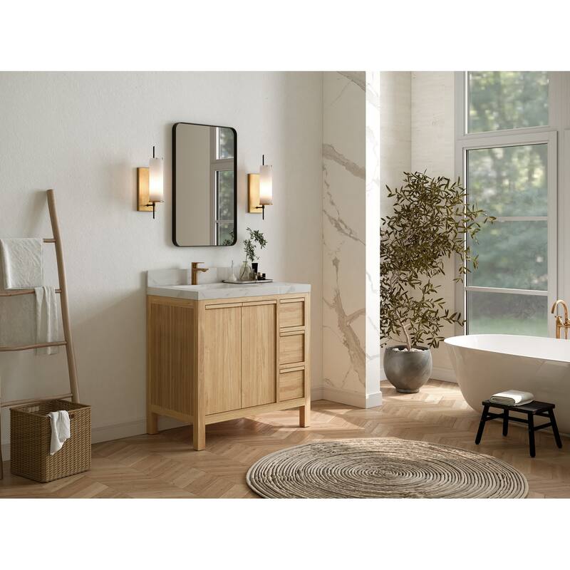 Willow Collections 36 in. W x 22 in. D Elizabeth Solid Teak Left Offset Sink Bathroom Vanity with Countertop