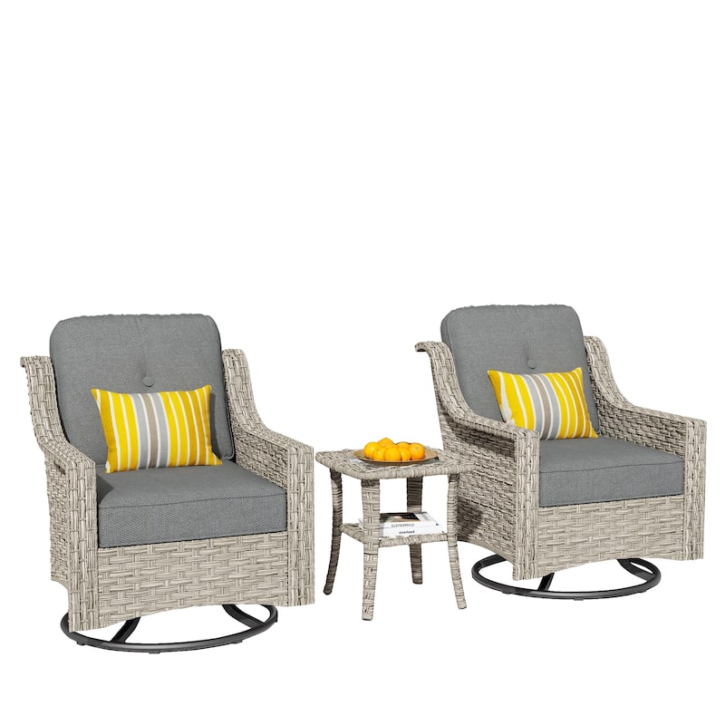 HOOOWOOO 3-piece Outdoor Patio Swivel Rocker Chairs with Side Table