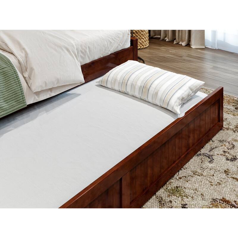 Twin Daybed with Trundle - Wood Frame Daybed for Living Room, Bedroom, Guest Room - Walnut Finish