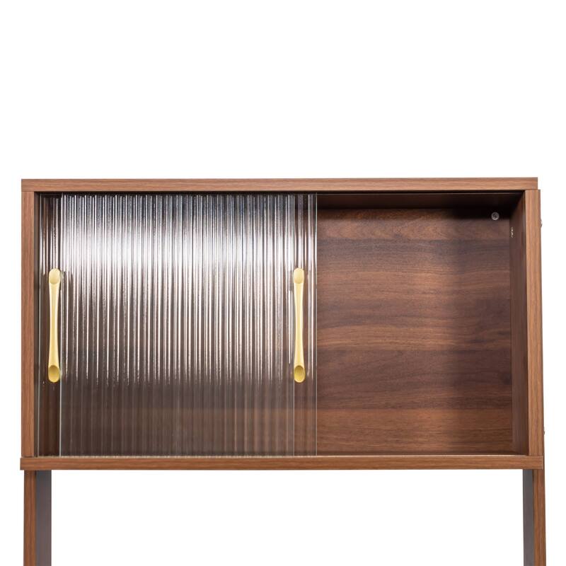 Kitchen Pantry Storage Cabinet with 2 Sliding Glass Doors, Modern Wooden Wine Bar Station for Home Dining Living Room