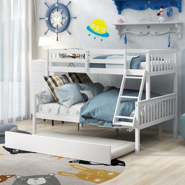 slide 2 of 12, Twin Over Full Bunk Bed with Trundle,Ladder and Safety Rails,Convertible into 2 Beds, for Kids, Teens, Adults White