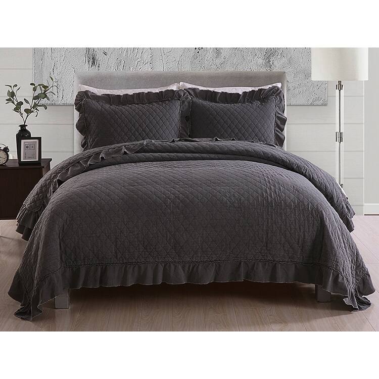 3 Piece Ruffle Quilt Set Lightweight Bedspreads Coverlet