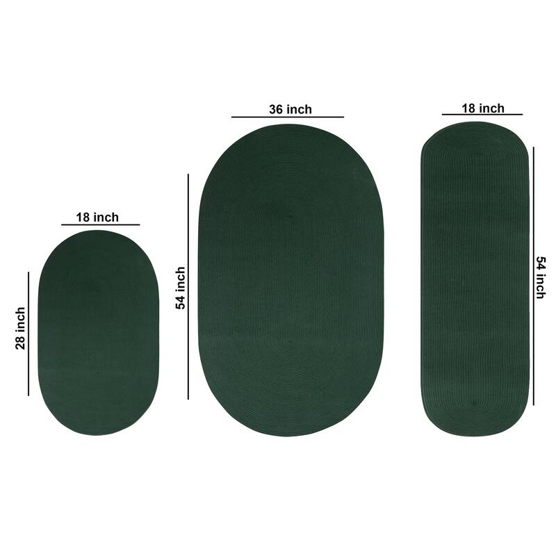 Better Trends Alpine Braid 100% Polypropylene Stain-resistant & Double-Sided Reversible Durable Indoor Area Utility Rug - 3 Piece Set - Hunter Solid