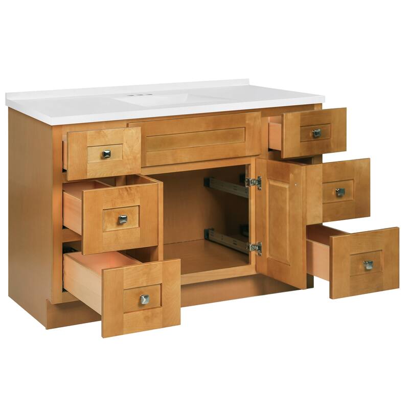 Brookings 49 Inch Fully Assembled Bath Vanity with Modern White Top